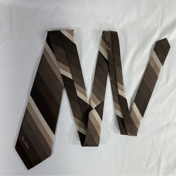 Oscar De La Renta Vintage Foulard Silk Striped Brown Neck Tie - Picture 5 of 5